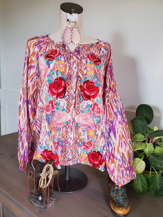 Rose Embroidered Multi Colored Top