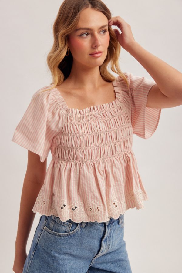Flutter Sleeve Smocked Top