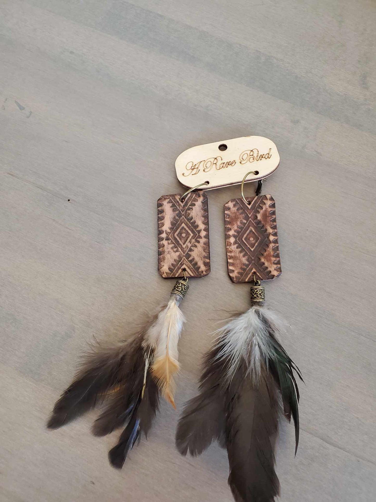 Tooled Leather Feather Earrings