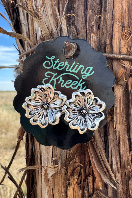 Tooled Flower Stud Earring