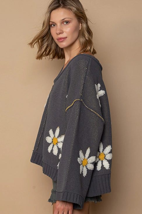 V-Neck Floral Pattern Sweater