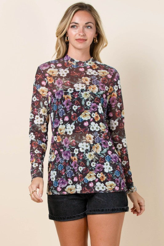 Black Floral Print Mesh