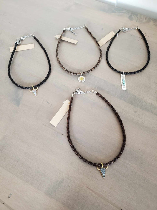 Braided Horse Hair Choker with Pendant