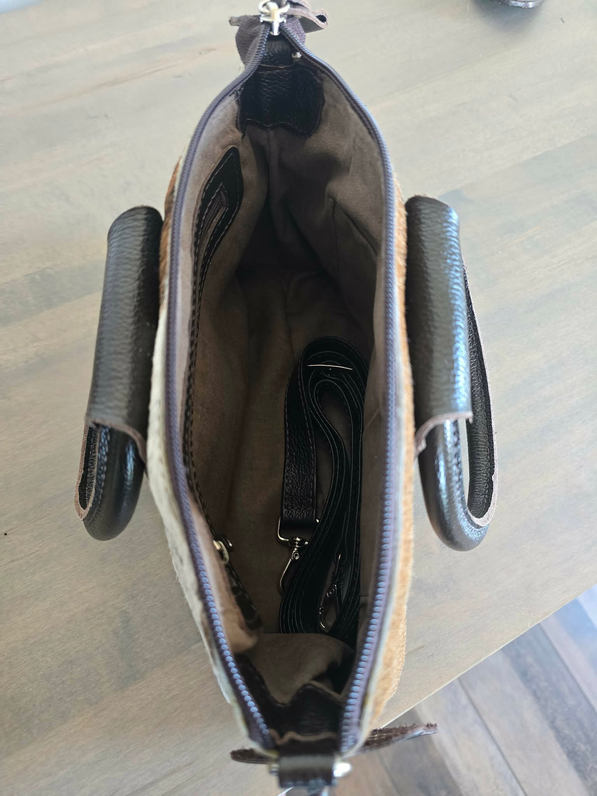 Cowhide and Leather Handle Purse