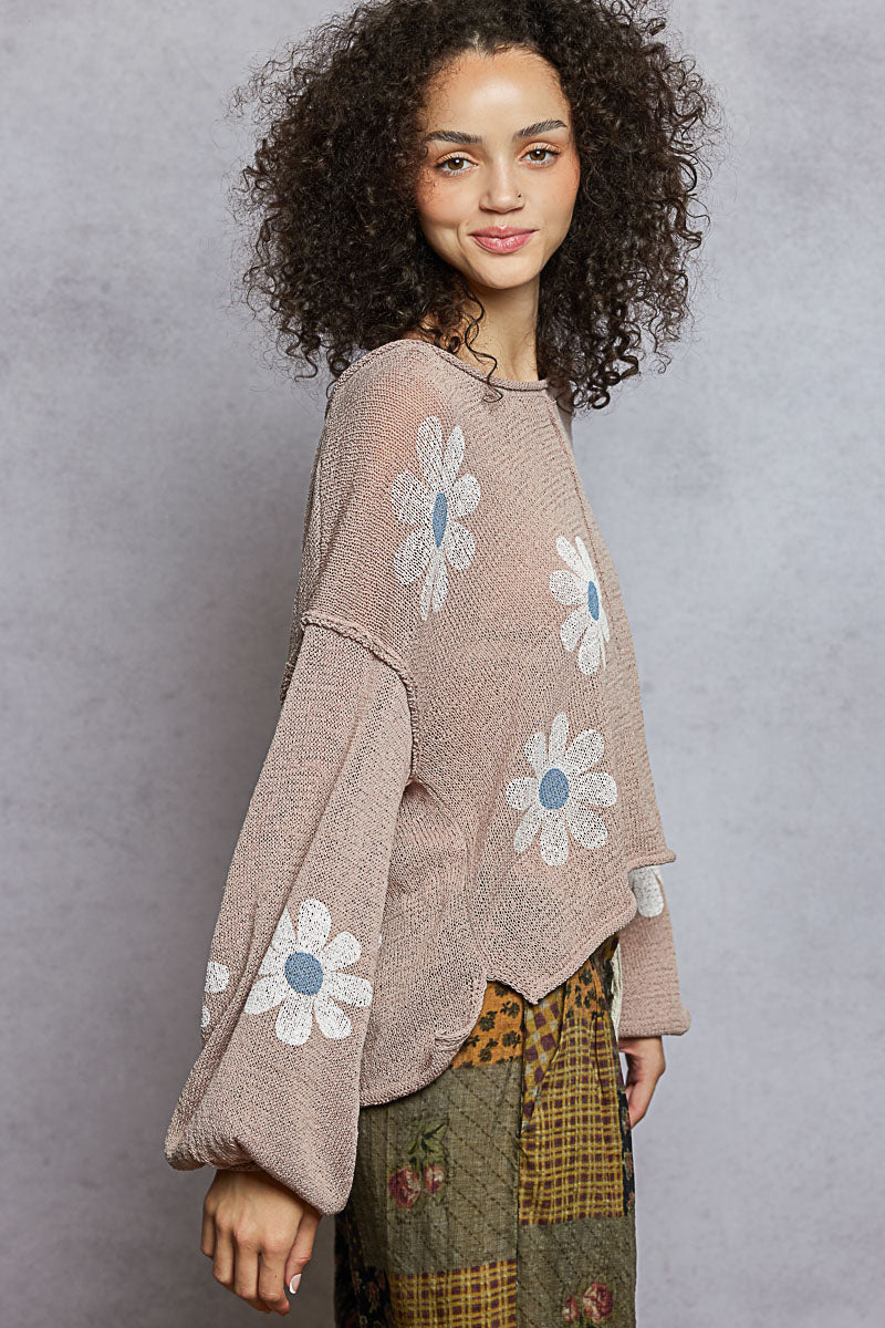 Floral Print Balloon Sleeve Sweater