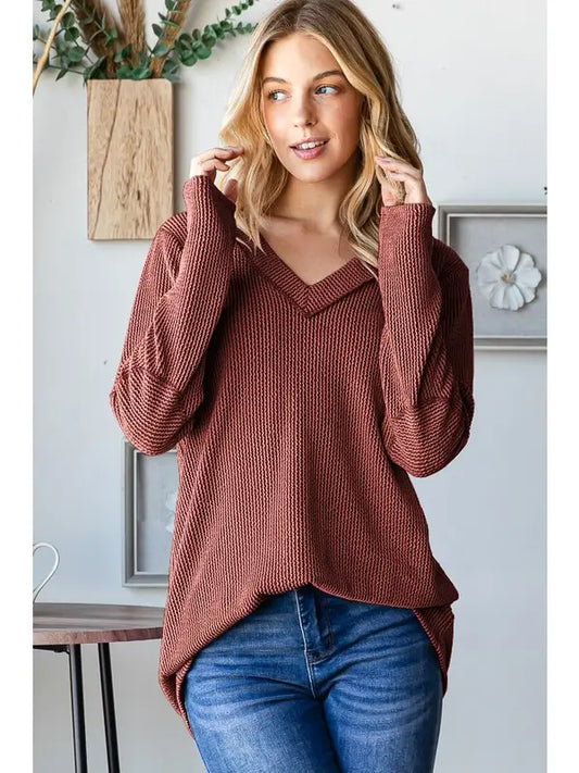 Ribbed V-Neck Long Sleeve