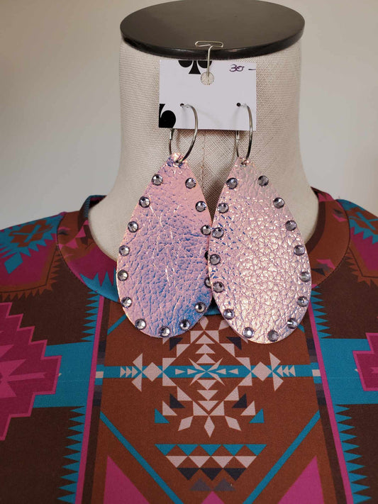 Iridescent Leather Earrings with Crystals