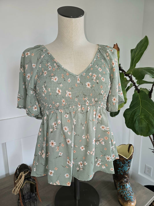V-Neck Floral Peplum Top