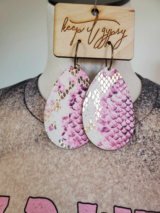 Pink Snake Skin Earring