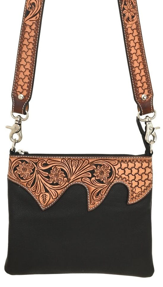 Scalloped and Tooled Leather Crossbody