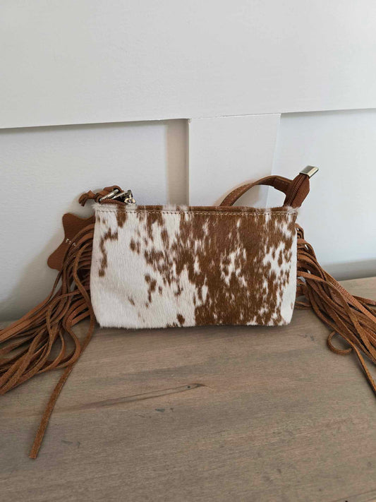 Leather and Hair on hide crossbody with fringe