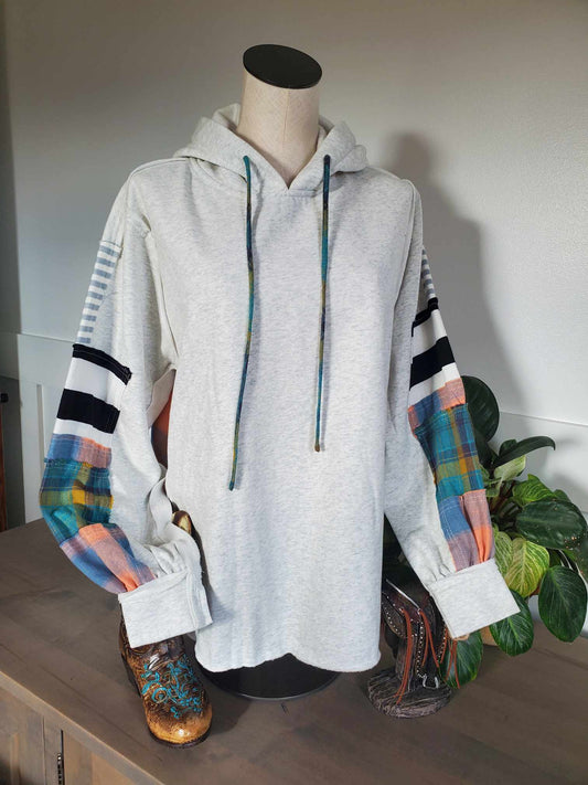 Terry Knit Mixed Plaid Hoodie