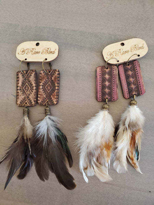 Tooled Leather Feather Earrings