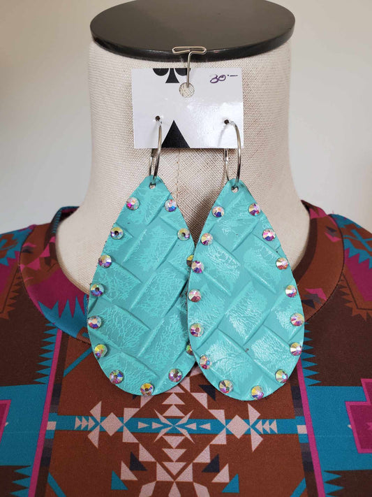 Turquoise Basket Weave Leather Earrings