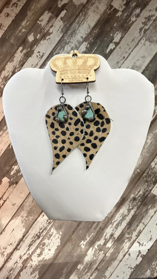 Cheetah print and turquoise tear drop earrings