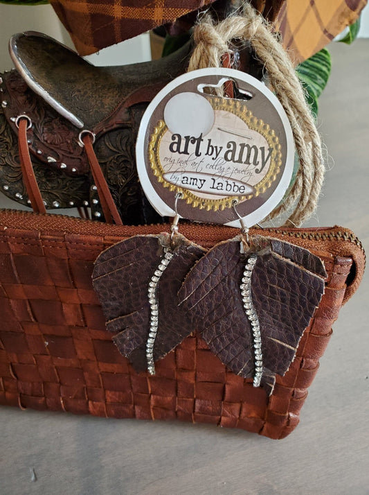 Brown Feather Embellished Earrings