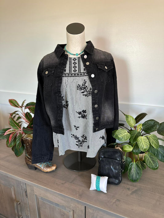 Charcoal/ Black Back Fringed Jacket