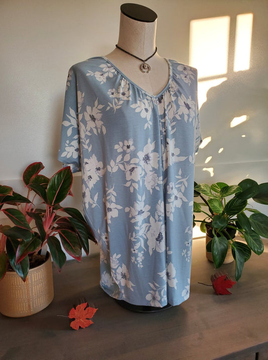 Floral Blue Dolman Short Sleeve Top