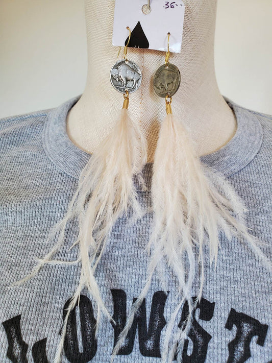 Buffalo Nickel Feather Earrings