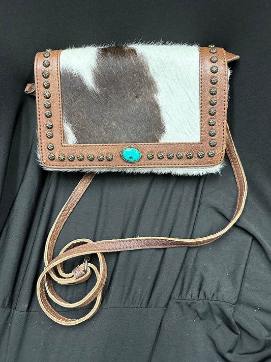 Cowhide and turquoise crossbody