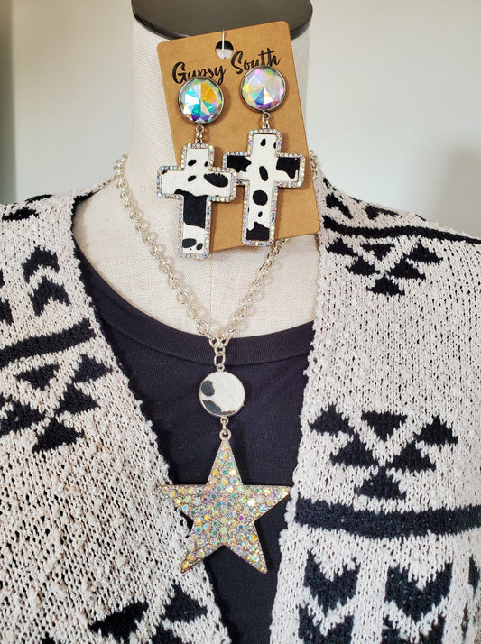 Crystal Star and Cow print Necklace