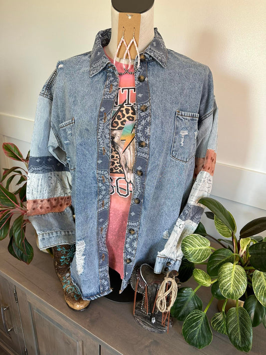 Stone Washed Mixed Print Jacket/Shirt