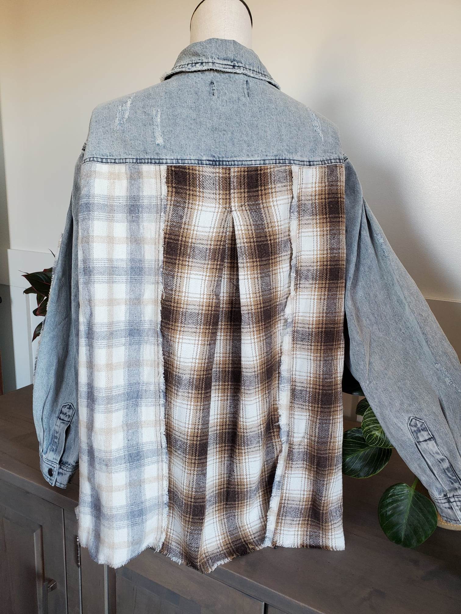 Half denim clearance half flannel jacket