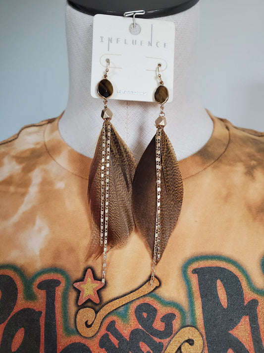 Stone And Feather Earrings