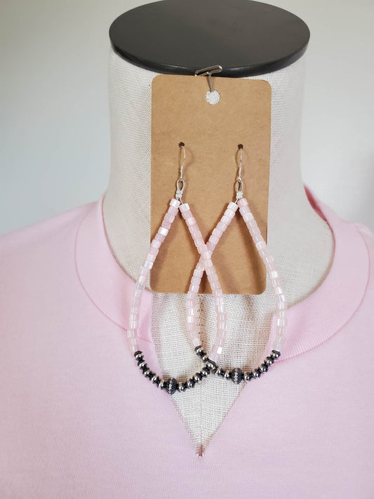 Genuine Pink Shell with Navajo Pearl Teardrop Earrings