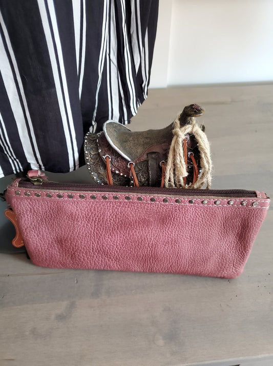 Mauve/Rose Leather Wristlet Purse