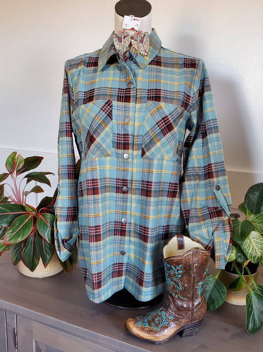 Seafoam Plaid Shirt Jacket