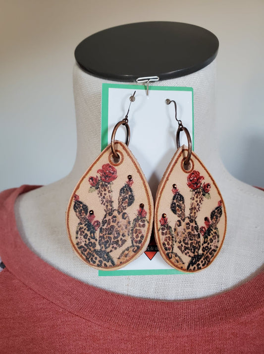 Cactus Leather Tear Drop Earrings