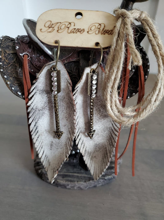 Rare Bird White Leather Earrings