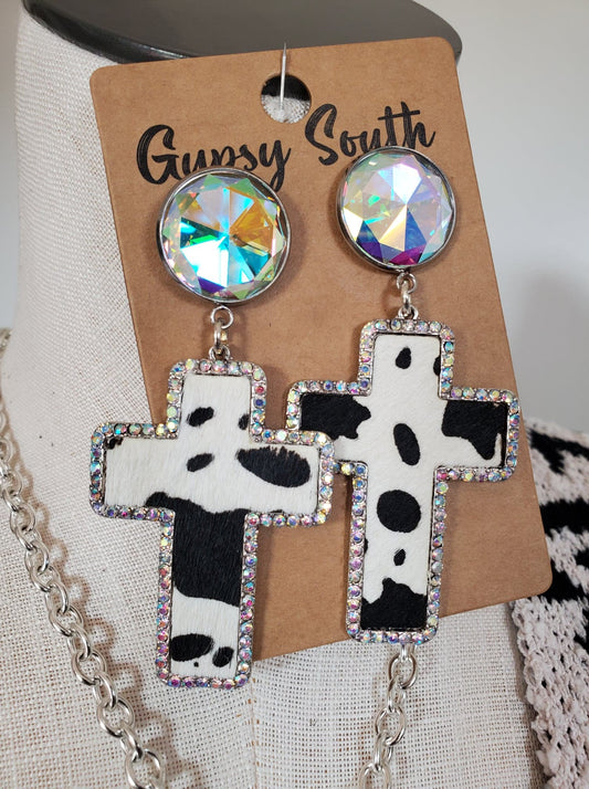 Cow Print Cross Earring