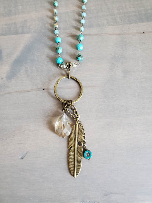 Feather Crystal Labradorite Chain Necklace