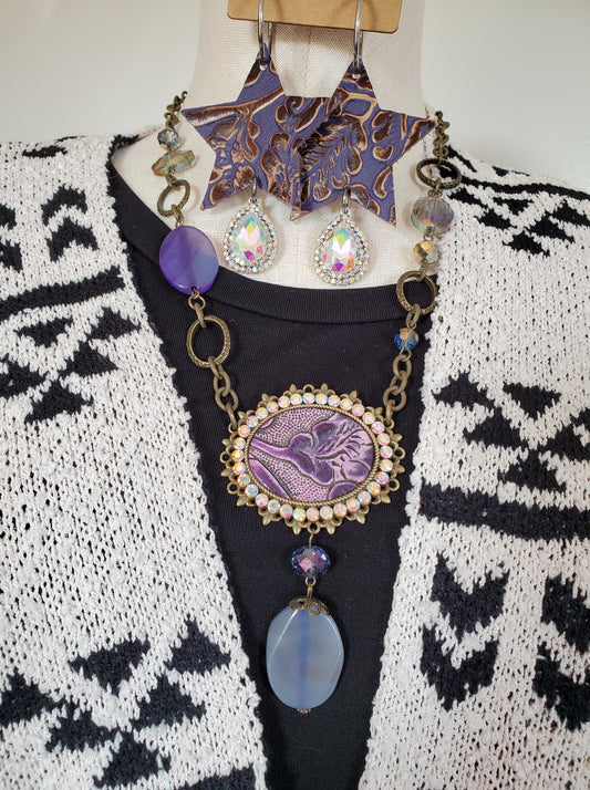 Purple Leather and Stone Necklace