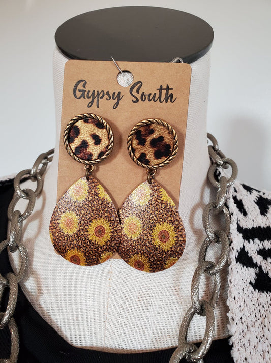 Cheetah print and Sunflower earing